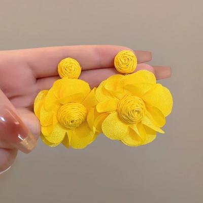 Colorful Lafite Chiffon Earrings Boho Style 3D Flower Fabric Earring  Jewelry Gifts
