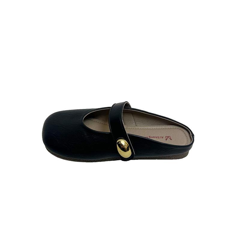 Lightweight and versatile Korean version, one-pedal bag head slippers, women's summer flat bottom slippers, comfortable to step on shit, metal buckl