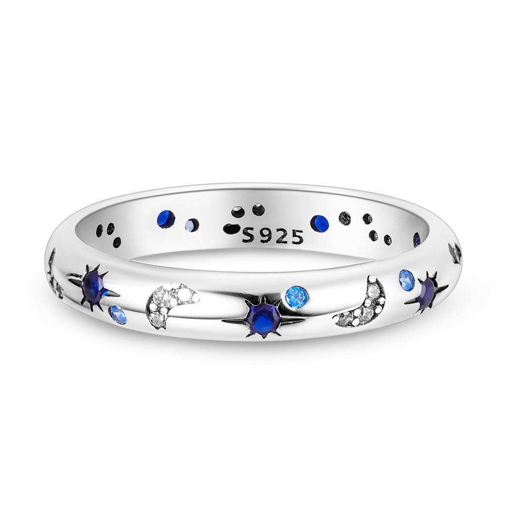 Orstarry S925 Silver Sparkling Starry Night Closed Ring For Women Finger Ring Personality Jewelry Party Trendy Gifts
