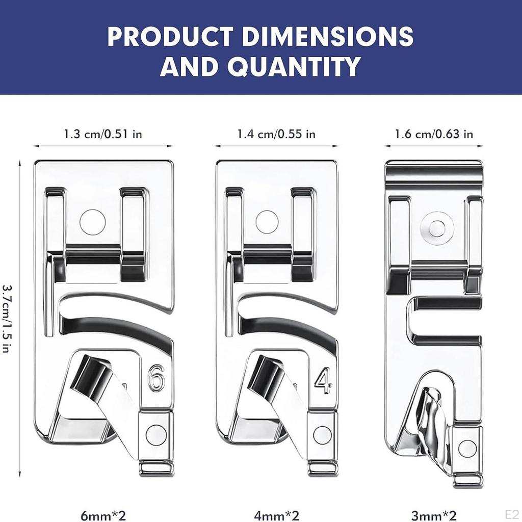 6 Pieces 3mm 4mm and 6mm Metal Sewing Machine Presser Kit, Supplies