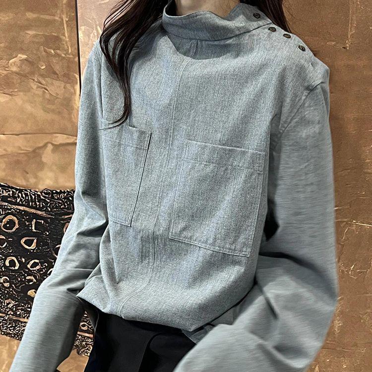 

Women s Stylish Long Sleeve Shirt: Chic French Stand Collar, Autumn Fashion 2XL (Recommended 125-135 jin)