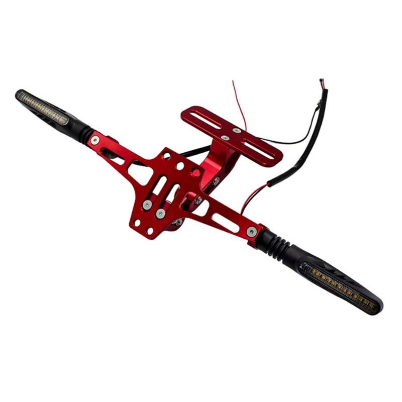 Easy To Install Motorcycle Adjustable Plate Holder Bracket with Integrated Lighting Turn Indicators and License Light