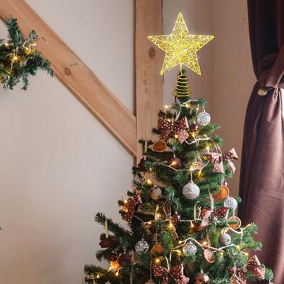 Christmas Tree Topper Star with LED Copper Wire Lights Iron Glitter Powder Merry Christmas Tree Decor for Home Navidad Ornaments