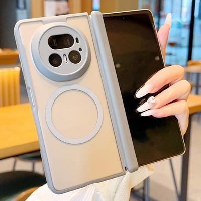 Frosted Matte Semi-Transparent Magnetic Center Axis Phone Case For Honor Magic V5 Magic V3 V2 With Magnetic Ring Protect Cover