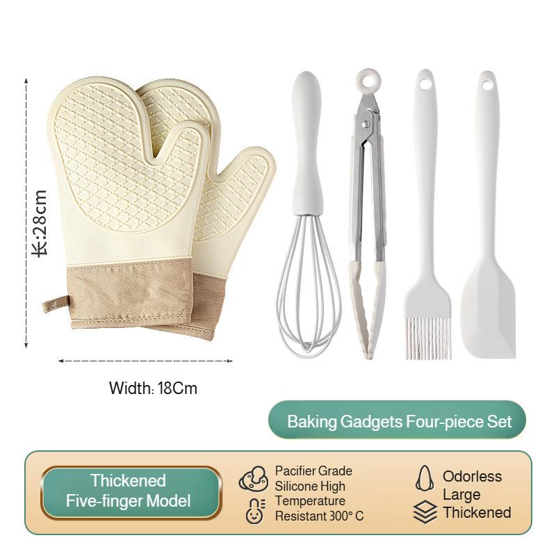 Silicone Heat Insulation Gloves Thickened, Non-slip, High Temperature Oven Gloves Baking and Scalding Kitchen Hand Clamps