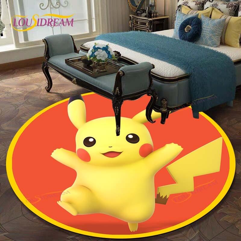 Kulatý koberec do obývacího pokoje Koberce Ložnice Děti Koberec s Pikachuem Koupelnová předložka Kreslený potisk Pokemonů Podložka na podlahu Koberec do dětského pokoje
