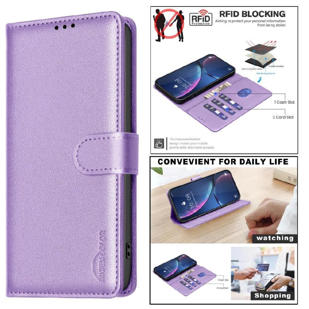 (Purple) Flip Case for Motorola Moto G35 5g Wallet Magnetic Rfid Blocking Card Holder Kickstand Pu Leather