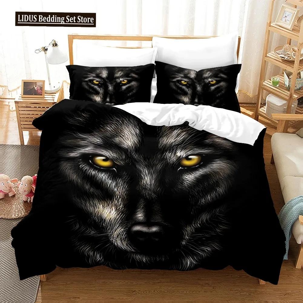 Comforter 3D Wolf Print Wild Animals Bedding Set Luxury Modern Gift Wolf Bedding Set Comforter Full King Size 3Pcs
