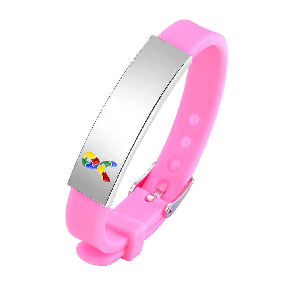 Vnox Free Personalized Autism ID Bracelets for Teens Girls Boys, Colored Puzzle Soft Silicone Bracelets, Cutom Contact Name ICE