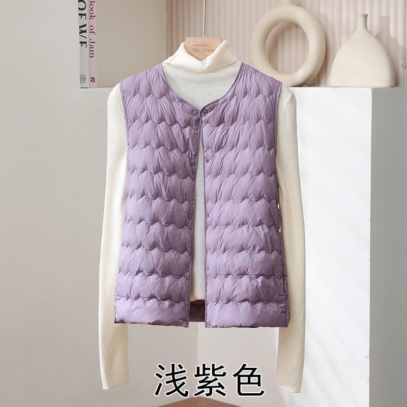 Women's Sleeveless Down Vest Round Neck Lightweight White Duck Down Warm Puffer Gilet Inner Wear Vest