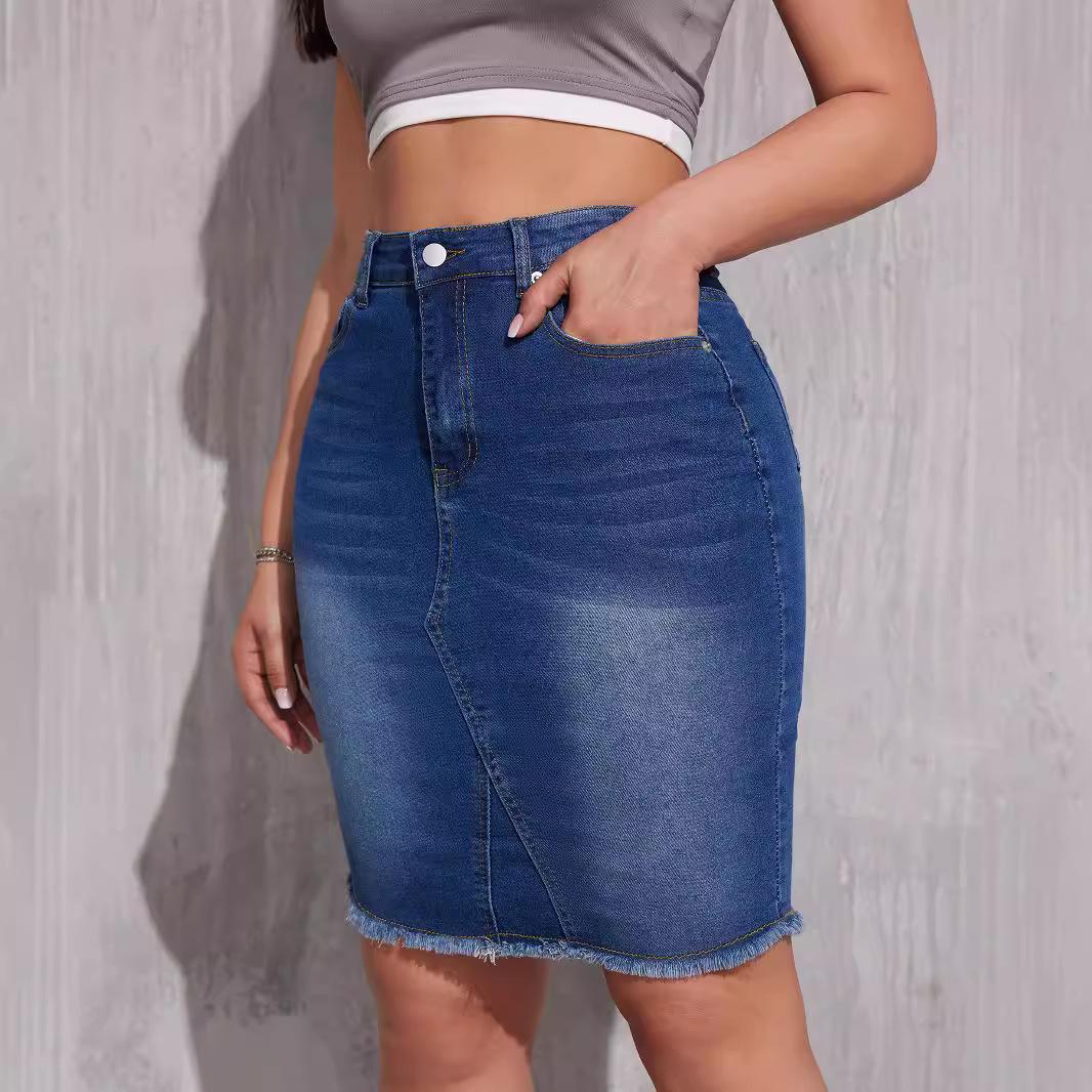 

Женские летние джинсовые юбки, женские облегающие юбки с высокой талией, джинсовые юбки длиной до колена XXL синий
