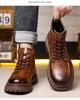 Fashion 2025 Autumn Winter New Leather Boots for Men Fashion Casual High Top Designer Platform Shoes Male Warm Cotton Ankle Boots Man