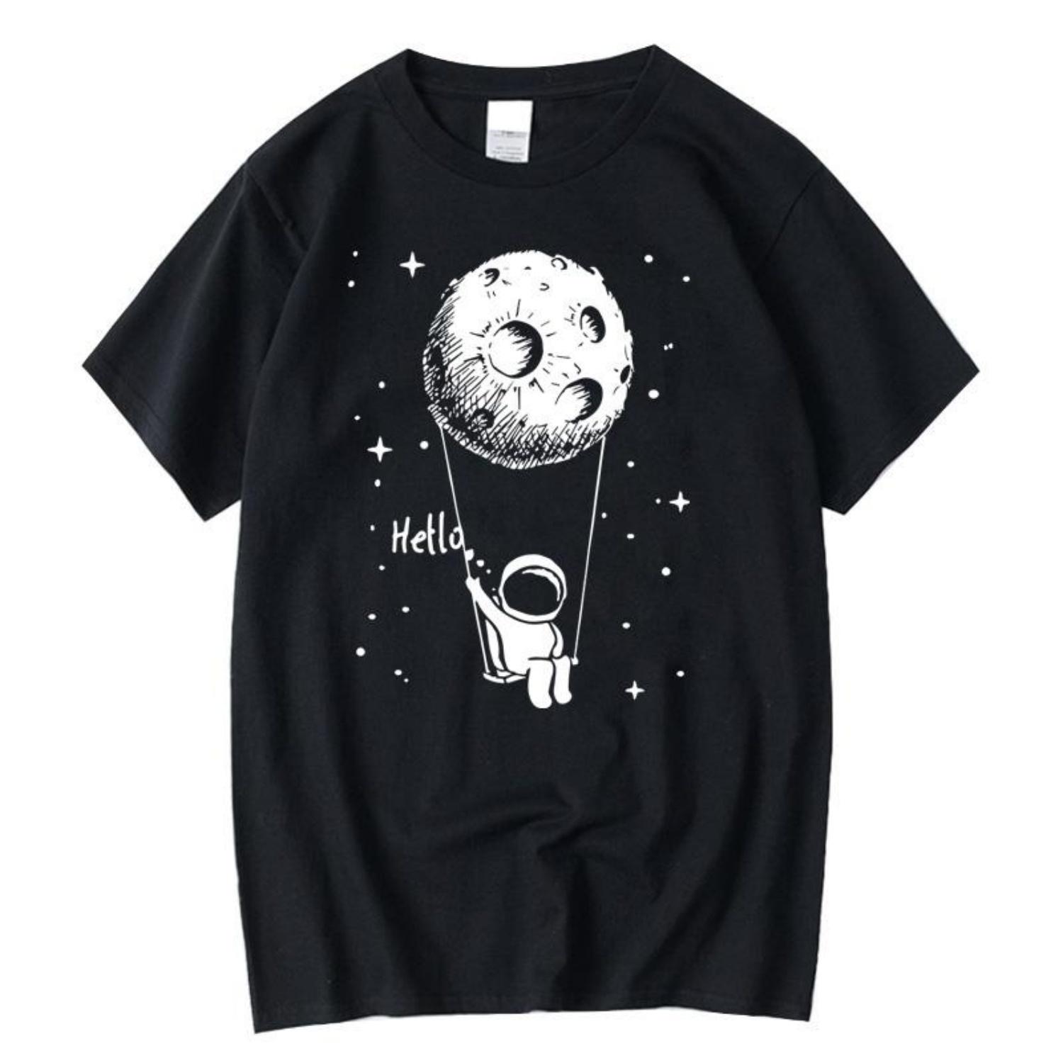 Mens Printed Tshirt 100 Cotton Fun Space Man Pattern Casual Shortsleeved Cool and Loose Clothing Tshirt S чёрный