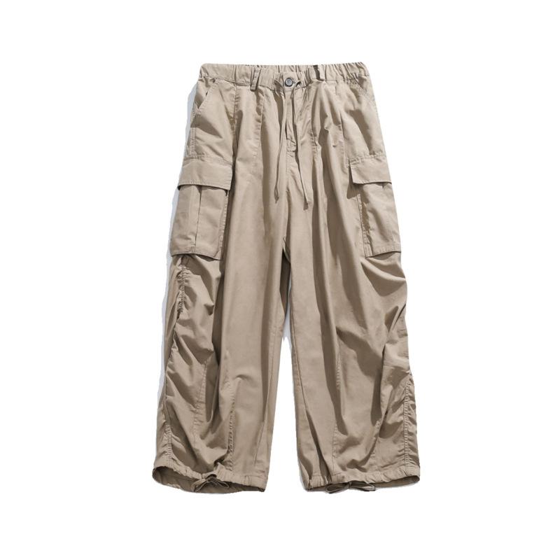 Vintage multi-pocket paratrooper overalls men's loose and versatile straight wide-leg pants cityboy casual trousers