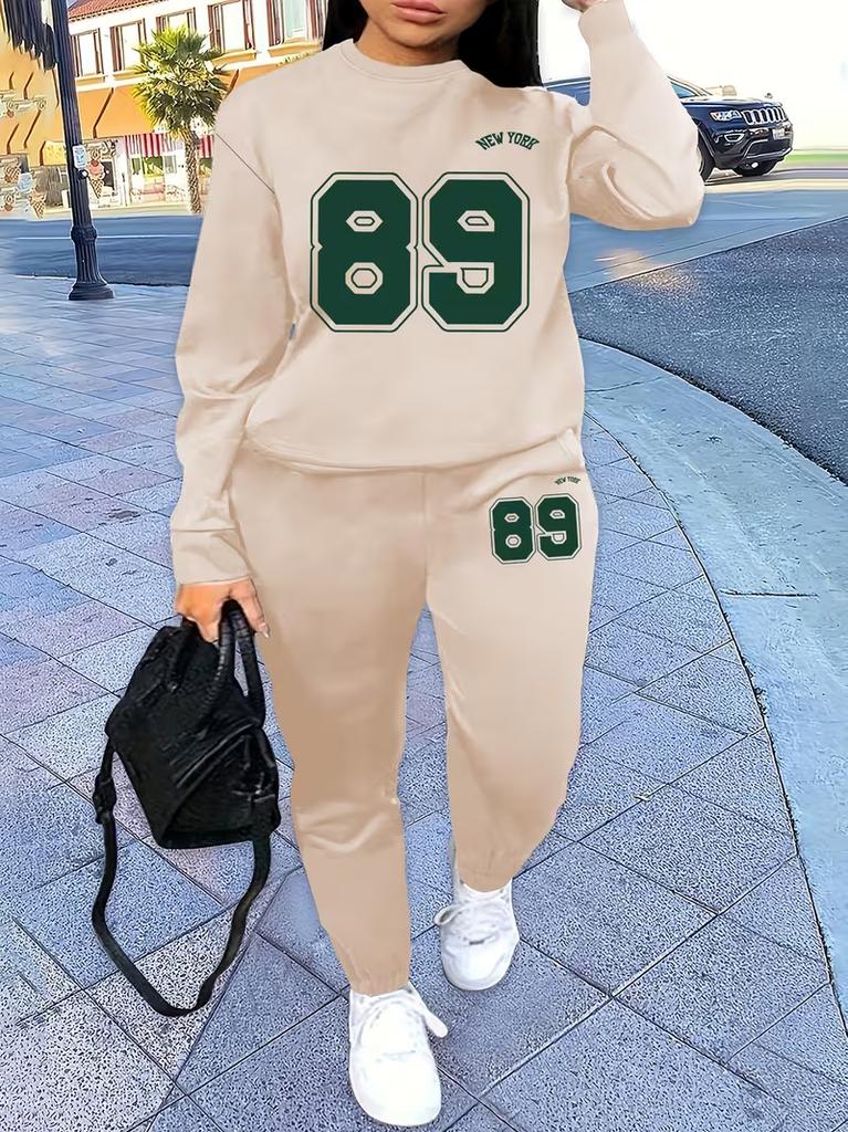 1116 European and American new women's clothing, simple casual fashion 1D printing loose crew neck sweater women's suit