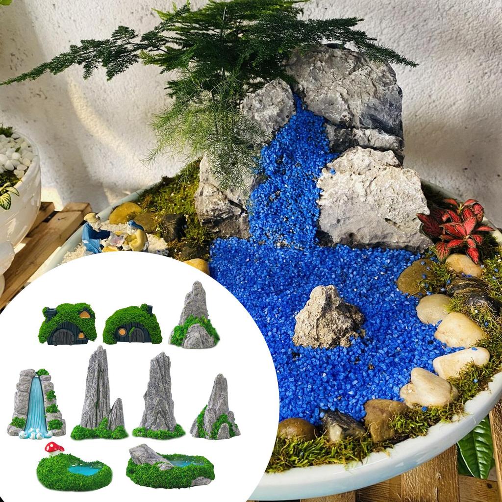 9 Pieces Mini Bonsai Figurines Resin Sculpture Decorative Ornaments for Landscaping Aquariums Home Decor Outdoor Space Dollhouse