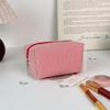 Striped Seersucker Makeup Pouch Large Capacity Durable Zipper Portable Compact Cosmetic Storage Bag for Short Trip Use