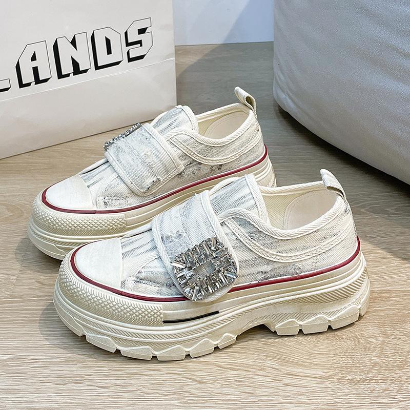 

Internet celebrity platform canvas shoes women 2025 spring and summer new rhinestone Velcro fried street sports dad shoes 40
