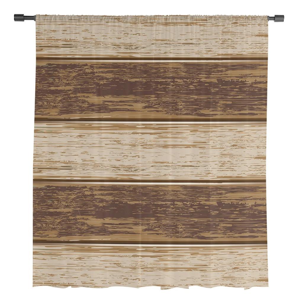 Braune Retro Holzmaserung Rustikale Durchsichtige Vorhänge für Wohnzimmerdekoration Fenstervorhang Küche Tüll Voile Organza Drapierungen