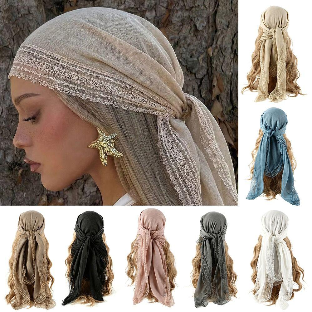 Square Shape Lace Trim Scarf Breathable Sun-Protection Shawl Fashion Bohemian Scarf