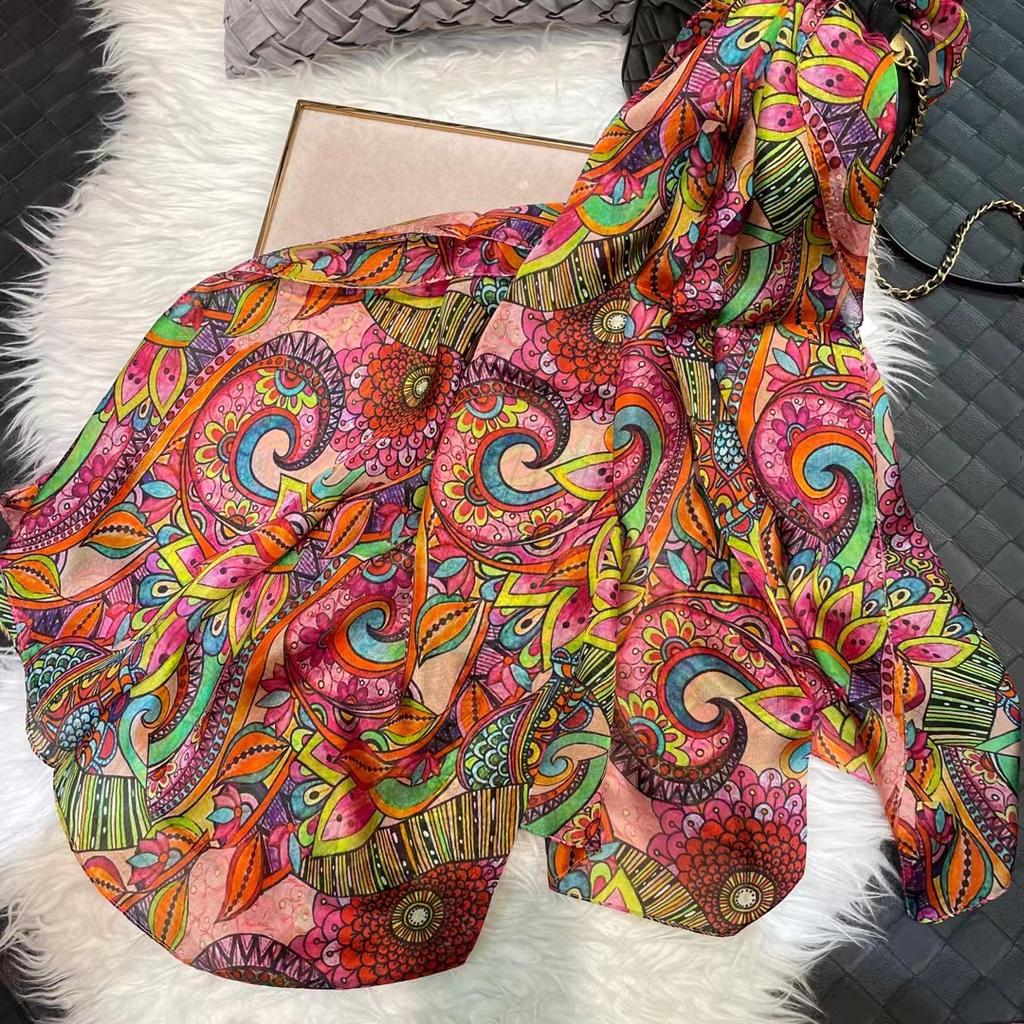 Bysifa|Blue White Silk Scarf Shawl Fall Winter Women Long Scarves Butterflies Design Summer Ladies Beach Silk Wrap Foulard