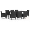 9 Piece Garden Dining Set with Cushions Black Poly Rattan