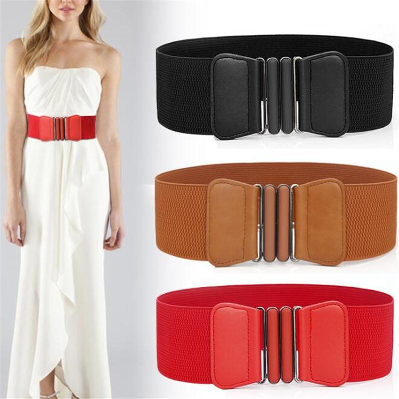Women Skinny Elastic Belt Ladies Fashion Buckle Stretchy Wide Waist Belt for Dresses Flower Waistband Gift Cloth Accessory