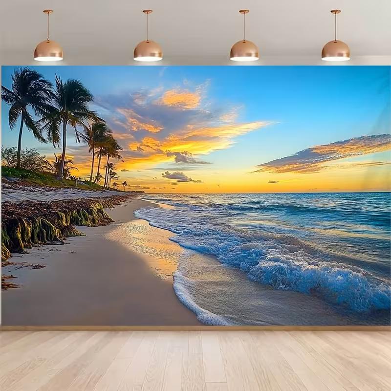 2D Beach Sunset Photo Backdrop Summer Luau Party Decor Cloth
