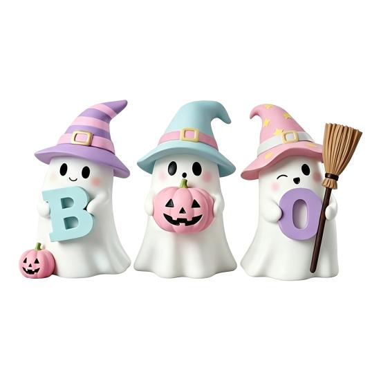 Indoor Halloween Table Centerpiece Ghost Figurine, Resin Spooky Cute Statue, Funny Creepy Ornament Tabletop for Home Shelf Party Haunted