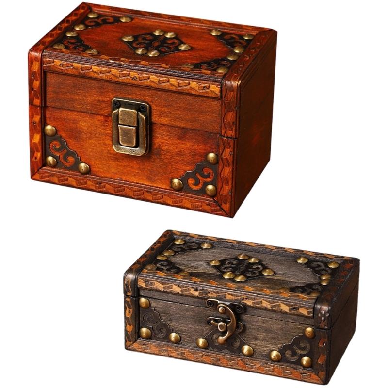 Wood Jewelry Box Organizers With Antique Metal Accent for Home Decoration Gift Storage and Display