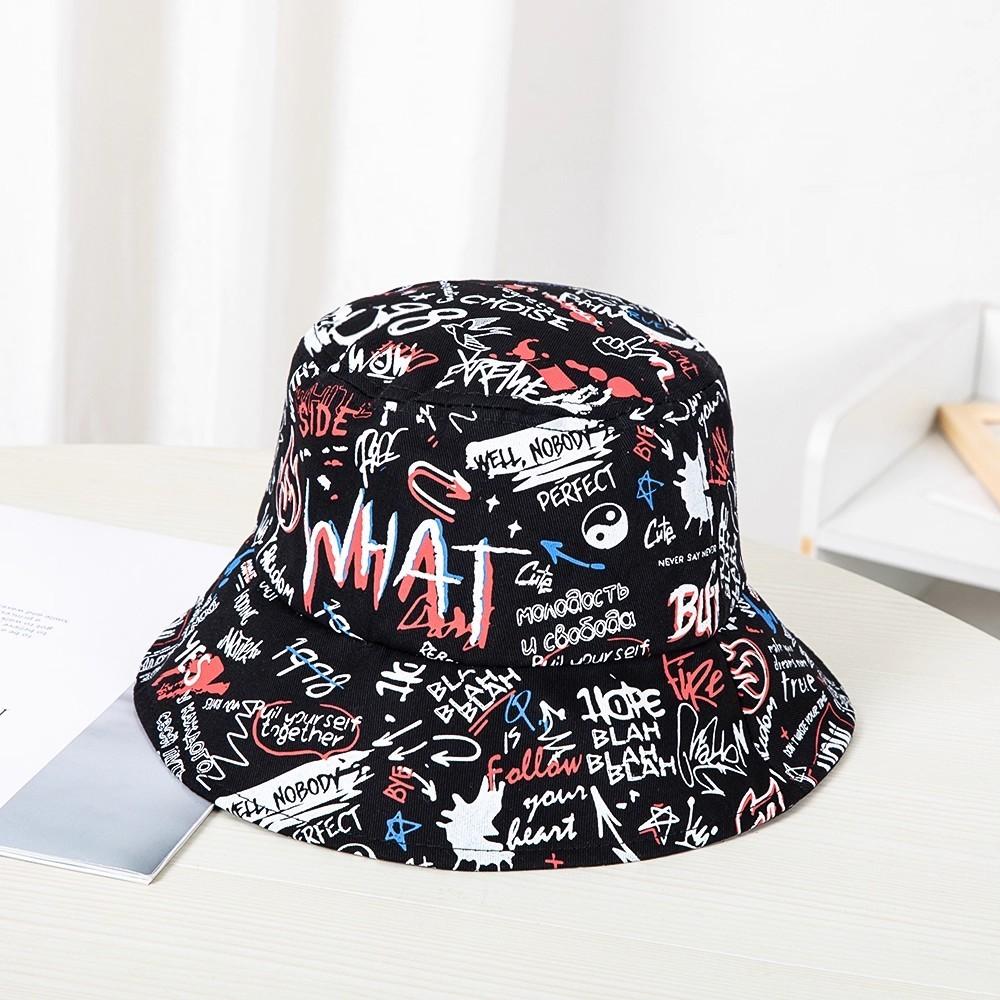 Vintage Street Style Fischerhut mit Graffiti-Print und Sonnenschutz für Männer und Frauen