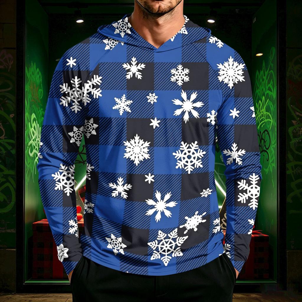 Men's Long Sleeve Hooded Sun Shirt with Christmas Print
