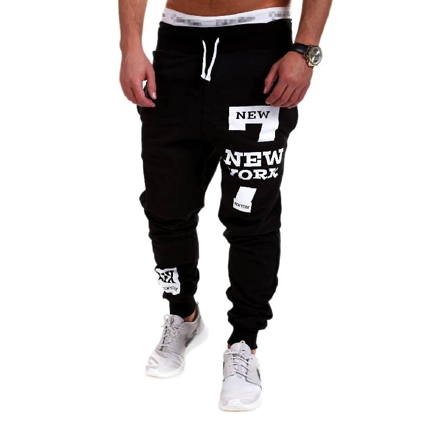 Pantaloni de fitness noi cu design hip hop cu alfabet imprimat pentru sport și timp liber pentru bărbați