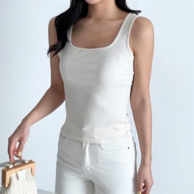 New Arrivals Open Run Women Basic Viscose Rib Square Neck Sleeveless T shirT