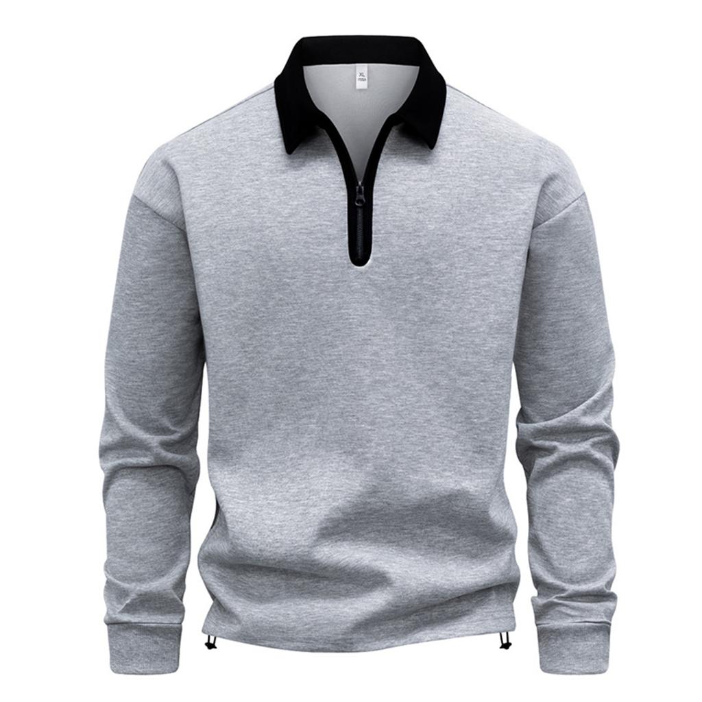 Men's Casual Colorblock V-Neck Zipper Shirt Lapel Long Sleeve Bottom Sweatshirt
