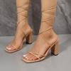 Fashion Women Sandals 2025 Summer Fashion Roman Shoes Sexy Lace Up Party Pumps Shoes Square Toe Thick Heel Outdoors Cross-Strap Sandals