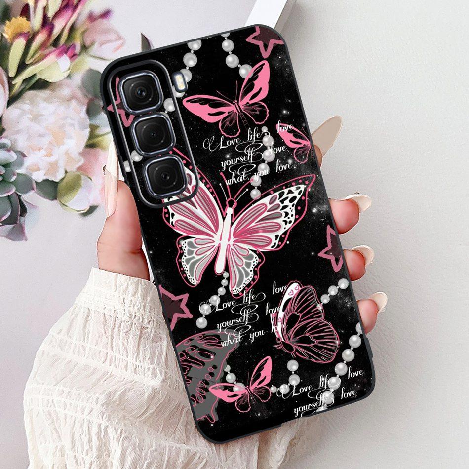 For Infinix Hot 50 4G Phone Case Hot 50 Pro+ 4G Hot50 Pro Elegant Floral Cat Pattern Black Silicone Soft TPU Cases