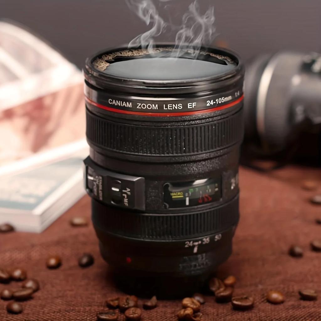 1pc, Camera Lens Coffee Mug, Fun Photography Stainless Steel Lens Mug, Great Gifts For Photographers, Home Supplies, Friends