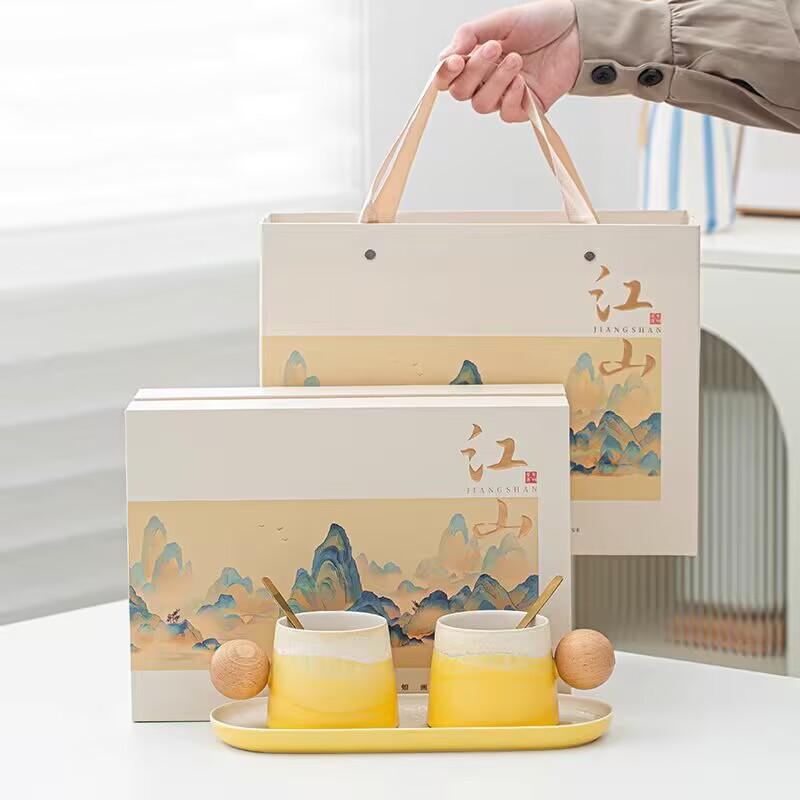 Ceramic Coffee Cup Saucer Spoon Set, Home Couple Office Drinking Water Exquisite High-Value Gift Box
