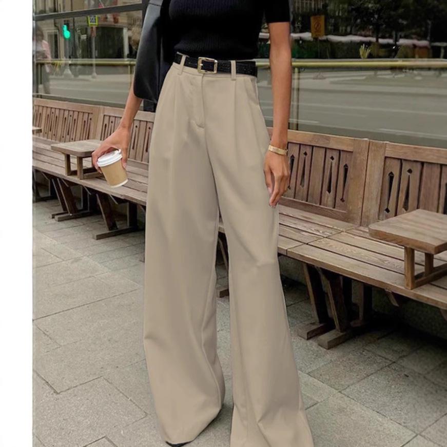 Pantaloni Bianchi a Vita Alta da Donna, Stile Commuter, Larghi, Lunghi Fino a Terra