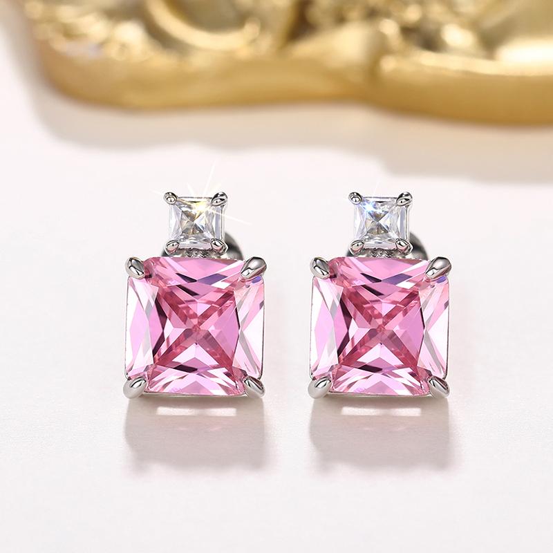 Xiaomi Huitan Trendy Pink/Yellow Square CZ Stud Earrings Luxury Wedding Earrings for Women Silver Color Exquisite Gift Fashion Jewelry