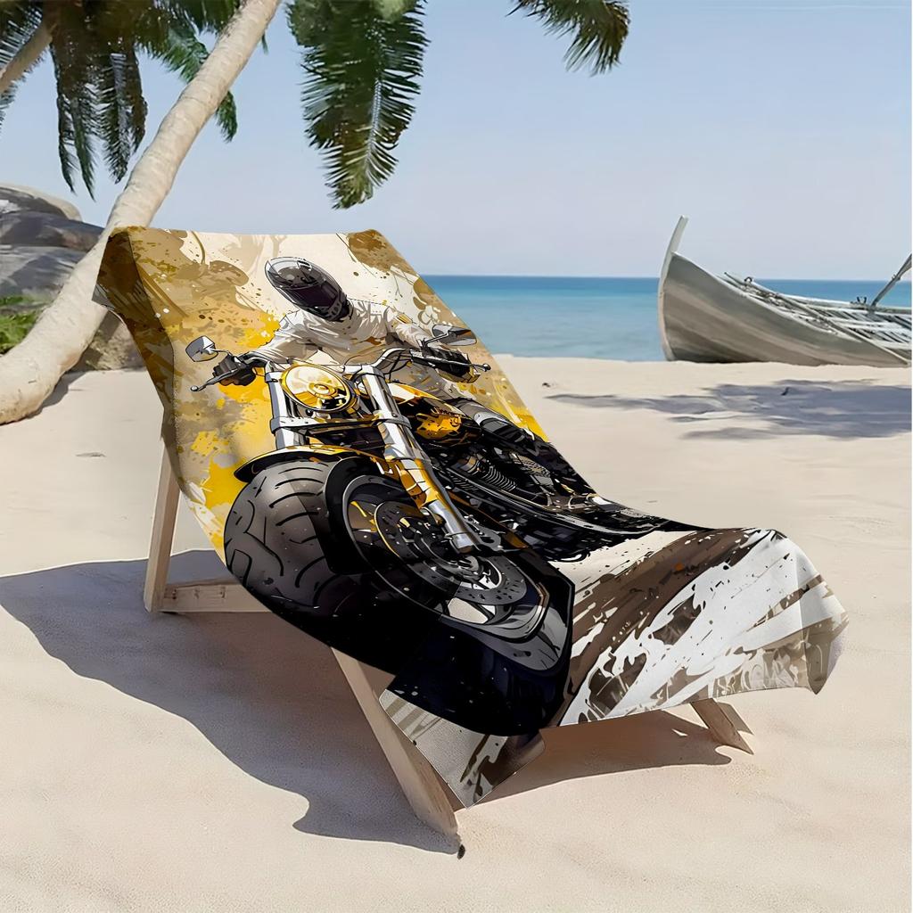 Serviette de plage en microfibre de polyester avec un design de motard cool est très absorbante, adaptée à la natation et aux sorties à la plage