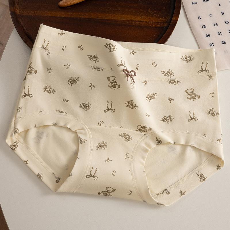 Plus Size Women's Floral Cotton 10A Anti Bacterial Non Scratch Full Hip Extended Crotch Small Flat Angle Briefs