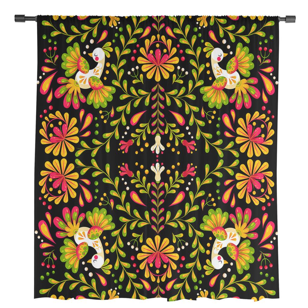 Mexico Geometric Abstract Flower Bird Sheer Curtains for Living Room Decoration Window Curtains Kitchen Tulle Voile Curtains