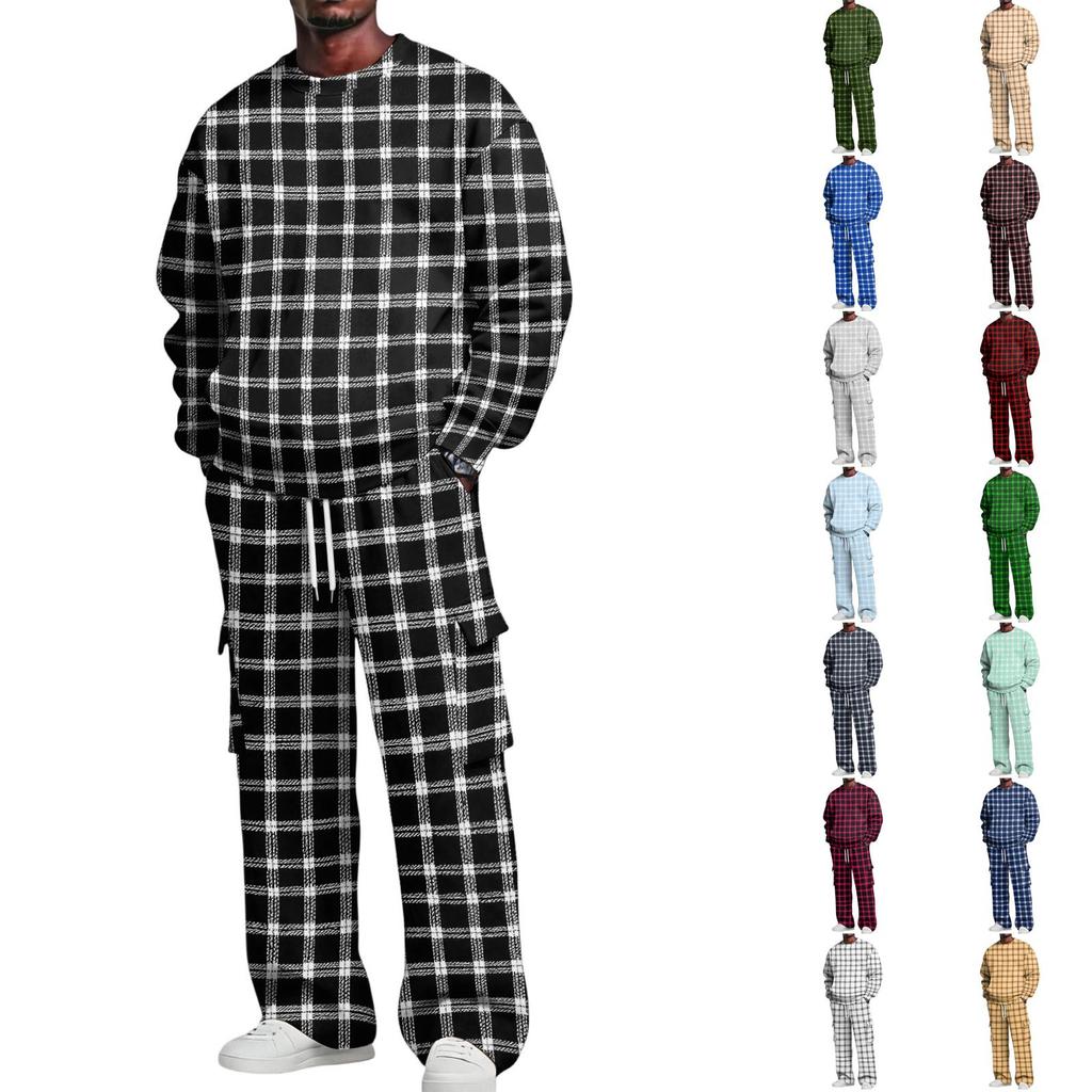 Men's Layer Sweatshirt and Cargo Pants Set with Elastic Waistband