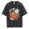 Anime Chainsaw Man Pochita Kawaii Printed Washed Tshirt Men Vintage Casual Tshirts Manga Cotton T Shirt Harajuku Male Tops