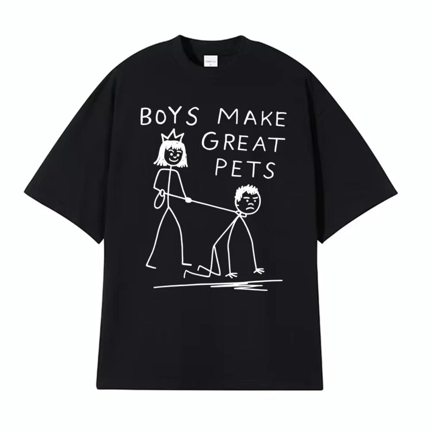 Boys Make Great Pets Doodle Funny Graphic T Shirts Men Women Harajuku Fashion Vintage T-shirt Summer Short Sleeve Cotton T Shirt S чёрный
