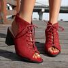Fashion Sandalias De Mujer Women High Heels Dance Shoes Summer New Woman Suede Peep Toe Fashion Party Shoes Lace-up Female Sandals