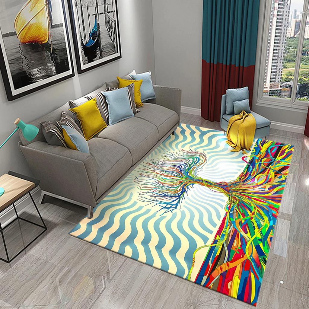 3D Colorful Abstract Tree Carpet for Kitchen Bathroom Entrance Non-Slip Carpet Living Room Balcony Bedroom Decor Floor Mat Rugs