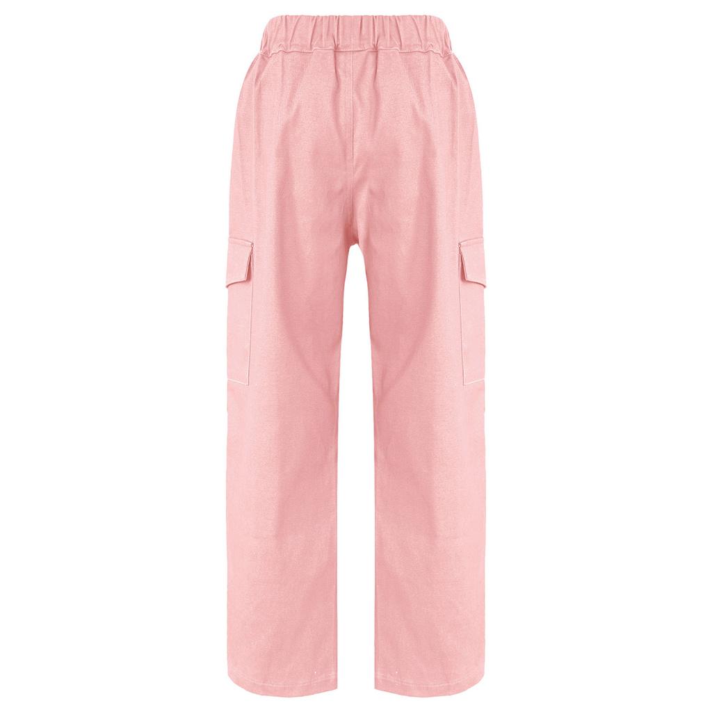 Kids Girls Stylish Clothing Elastic Waistband Cargo Wide Leg Long Pants for Daily Wear